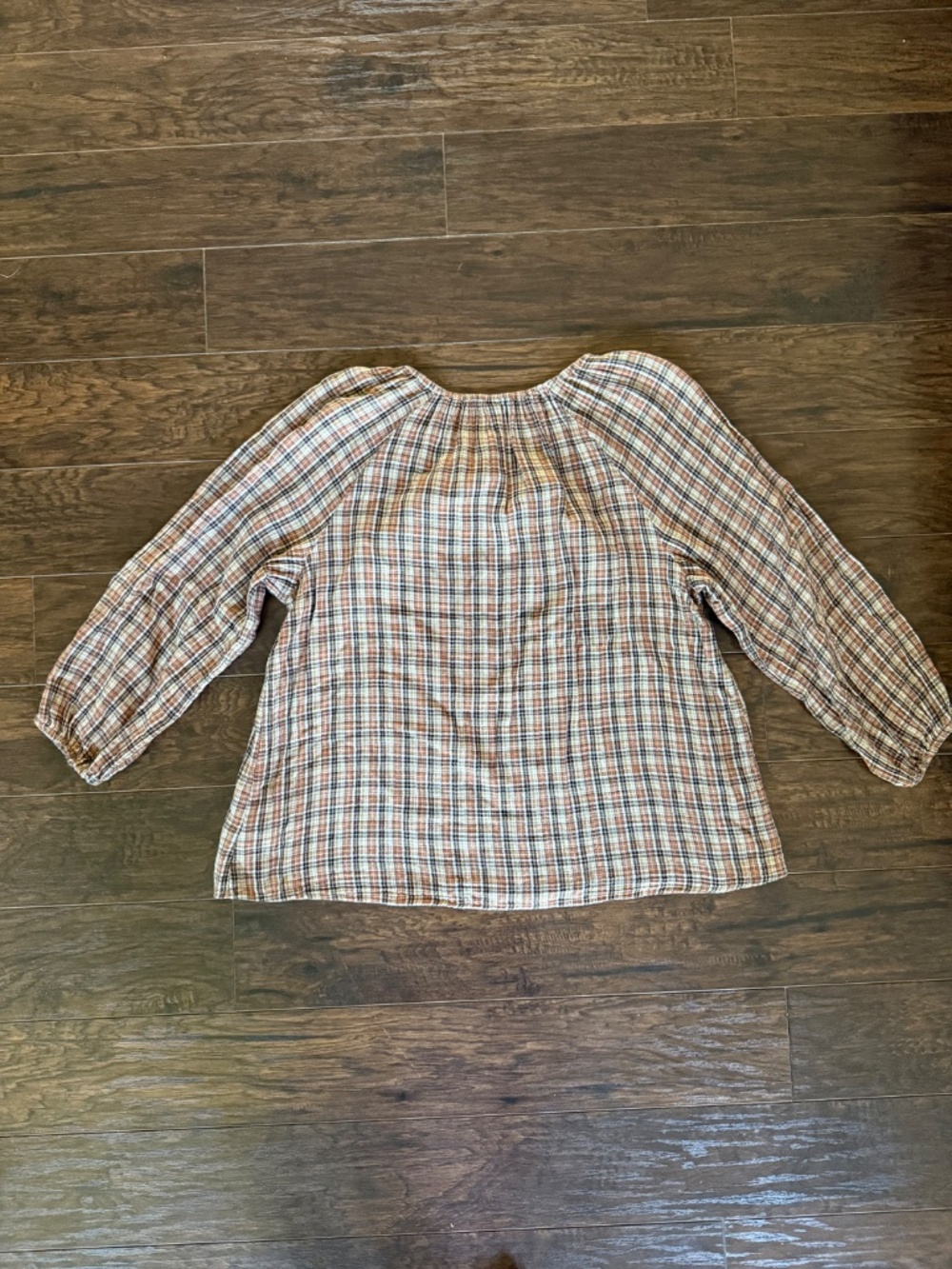 Old Navy XL Plaid Peasant Blouse Brown Cotton Balloon Sleeve Boho Top - Picture 10 of 10